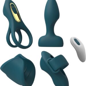 Vibrator Kit for Couples, Removable Vibrating Bullet with 4 Silicone Attachments (Cock Ring, Wearable Panty, Butt Plug, Penis Stroker) — Remote Control Adult Sex Toys for Women & Partner