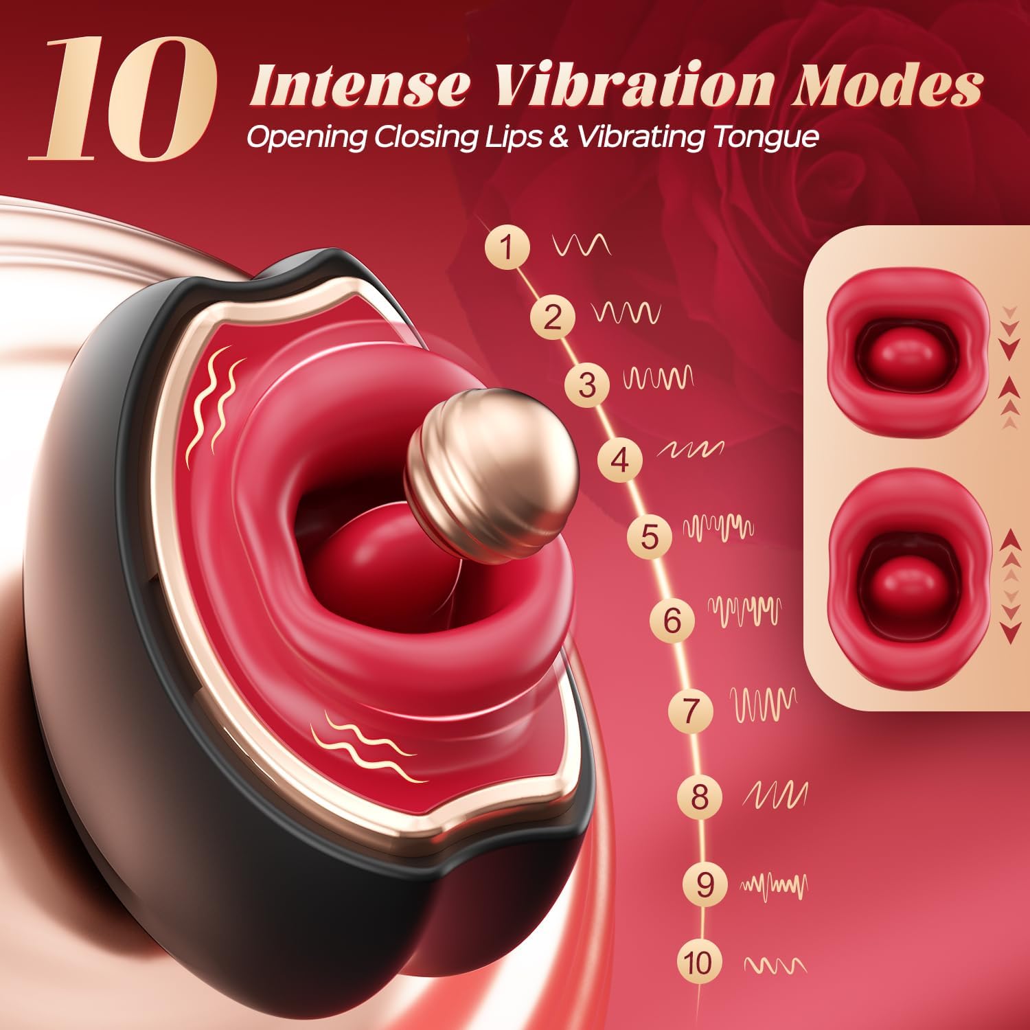 Vibrator Adult Sex Toys for Womens - 3IN1 Mouth Tongue Vibrators Rose Sex Toy with 10 Tongue Licking & 10 Vibrating Modes, Clitoral Nipple Anal Adult Toys Vibrators for Female and Couple Games - Image 2